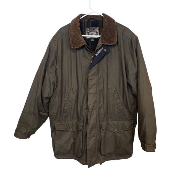 Pacific Trail Vintage Barn Chore Corduroy Collar Long Zip Up Mens Olive Jacket - Picture 1 of 9